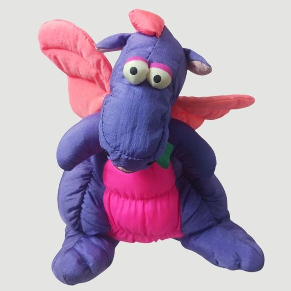 Playful pals Vtg Dragon Rare 80's Plush Toy With Wings Purple & pink - Picture 6 of 9